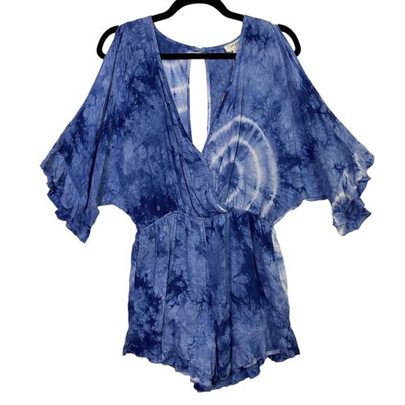 Umgee Blue Tie Dye Cold Shoulder Romper Size Small - Picture 1 of 6